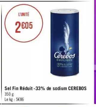 sel fin réduit -33% de sodium cérébos