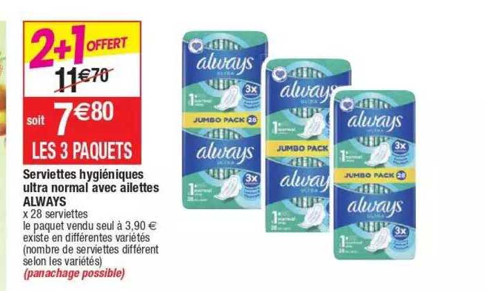 serviettes hygiéniques ultra normal avec ailettes always