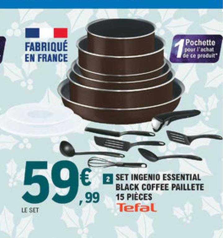 set ingenio essential black coffee pailleté 15 pièces tefal