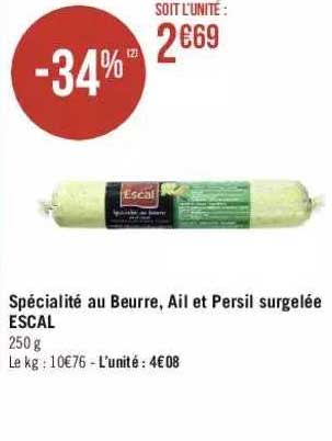 Spécialité Au Beurre, Ail Et Persil Surgelée Escal