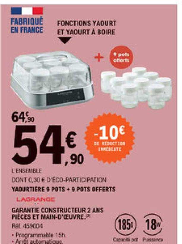 yaourtière 9 pots + 9 pots offerts lagrange