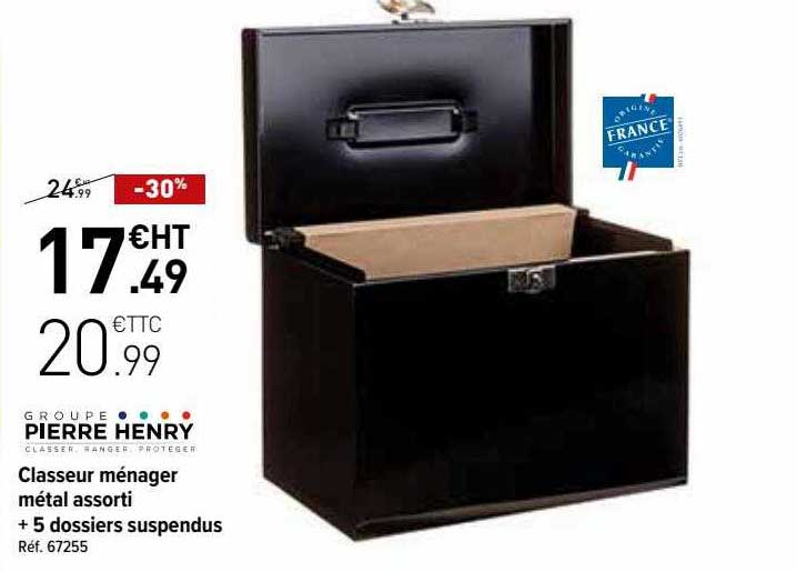 classeur ménager métal assorti + 5 dossiers suspendus pierre henry