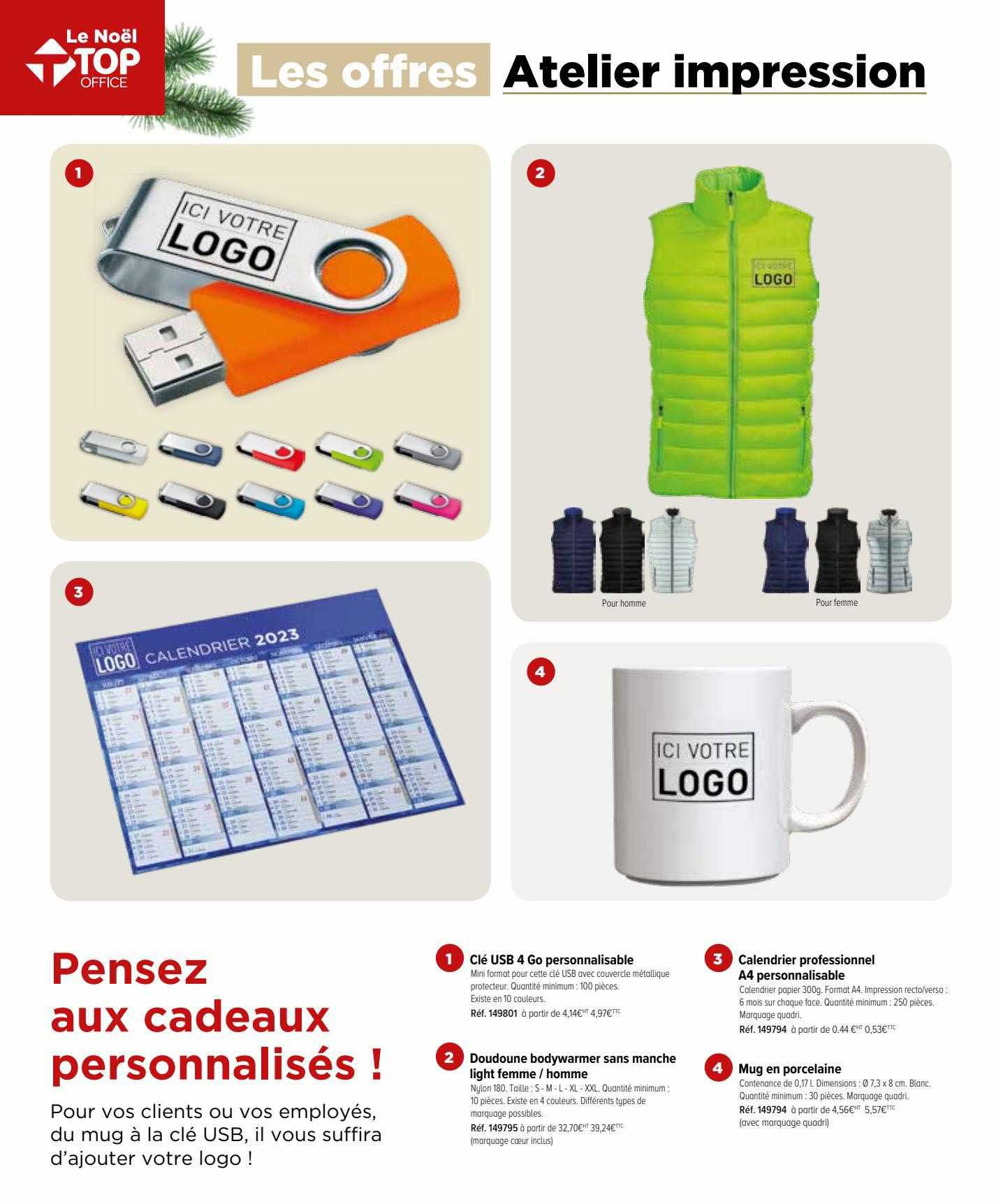 Clé Usb 4 Go Personnalisable, Doudoune Bodywarmer Sans Manche Light Femme-homme, Calendrier Professionnel A4 Personnalisable, Mug En Porcelaine