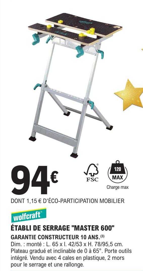 établi de serrage "master 600" wolfcraft