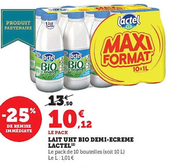lait uht bio demi-écrémé lactel