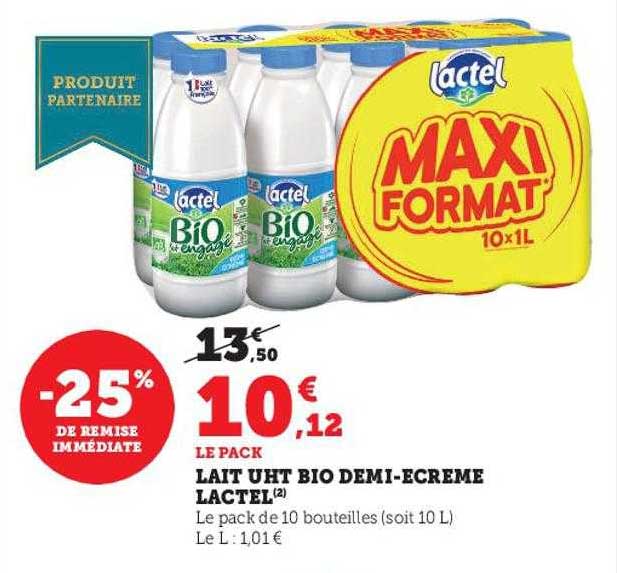 lait uht bio demi-écrémé lactel