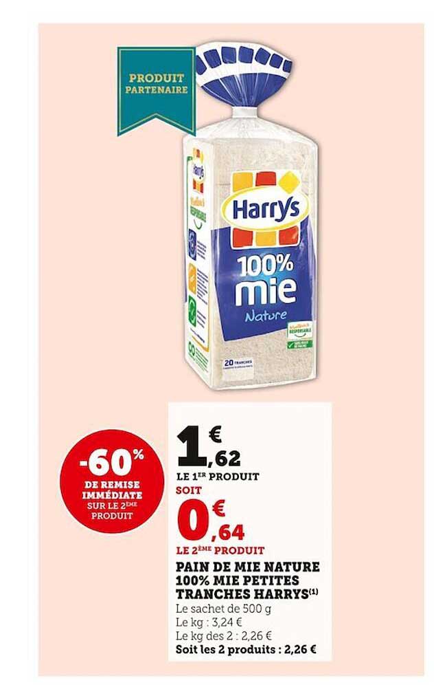pain de mie nature 100% mie petites tranches harrys