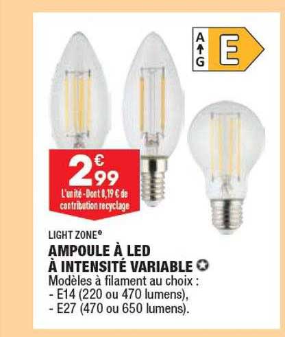 ampoule à led à intensité variable light zone
