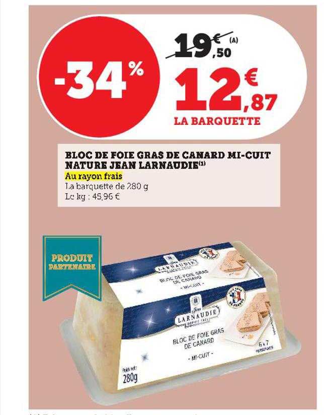 bloc de foie gras de canard mi-cuit nature jean larnaudie