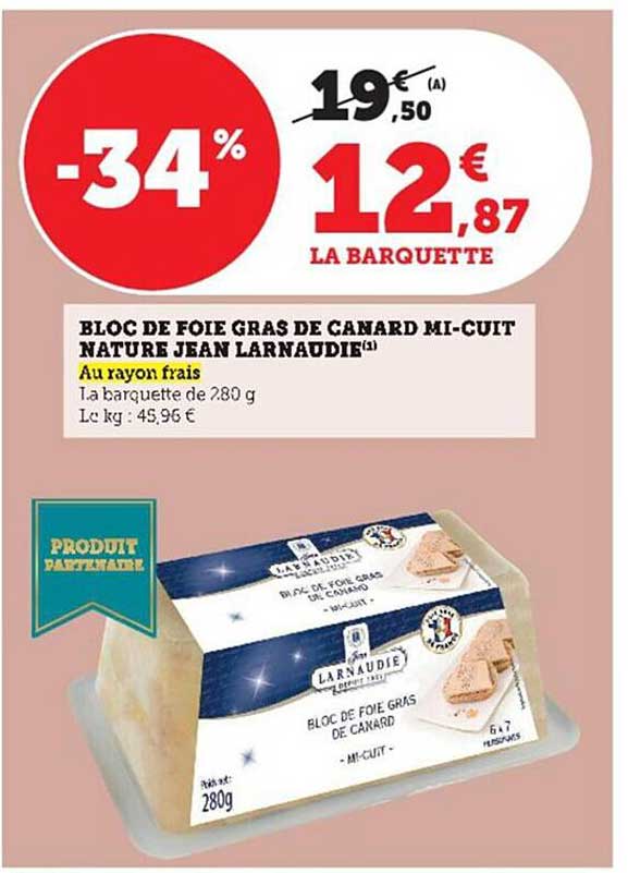 bloc de foie gras de canard mi-cuit nature jean larnaudie