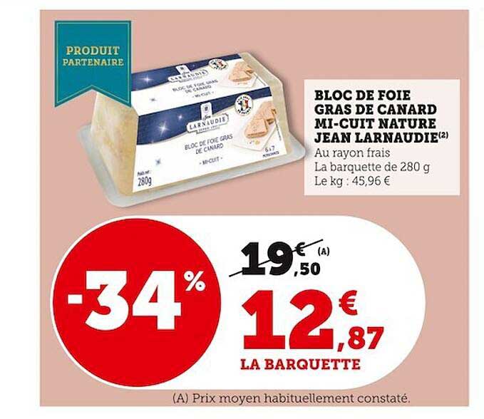 bloc de foie gras de canard mi-cuit nature jean larnaudie