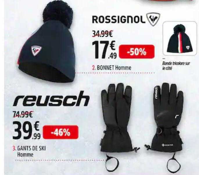 bonnet homme rossignol, gants de ski homme reusch