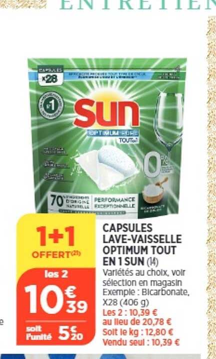 capsules lave-vaisselle optimum tout en 1 sun