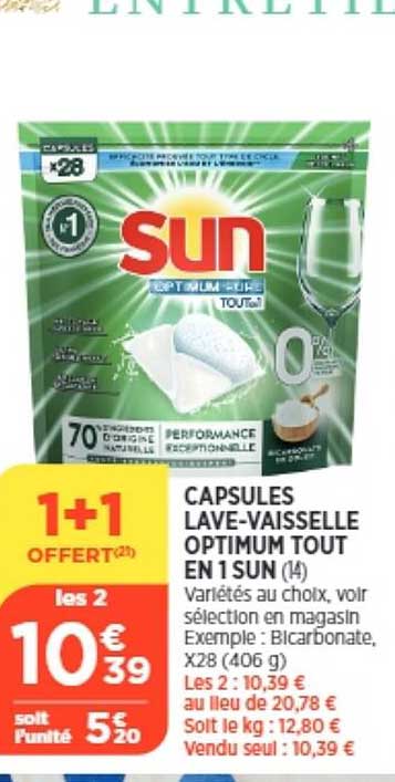 capsules lave-vaisselle optimum tout en 1 sun