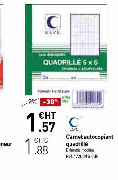 carnet autocopiant quadrillé elve