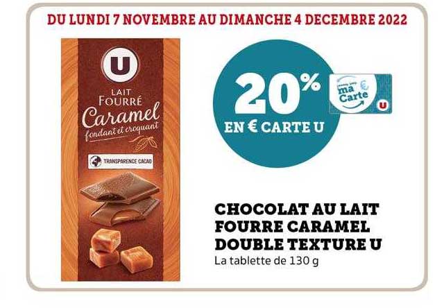 chocolat au lait fourré caramel double texture u