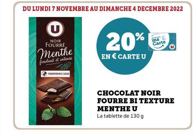 chocolat noir fourré bi texture menthe u