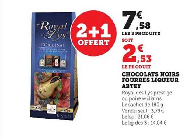 Chocolats Noirs Fourrés Liqueur Abtey