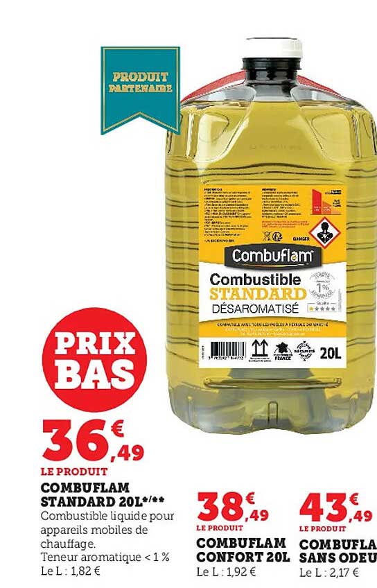 combuflam standard 20l, combuflam confort 20l, combuflam sans odeur