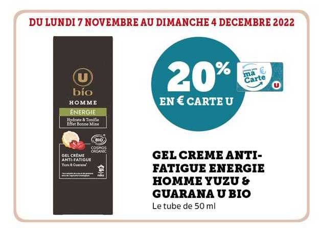 gel crème antifatigue energie homme yuzu & guarana  u bio