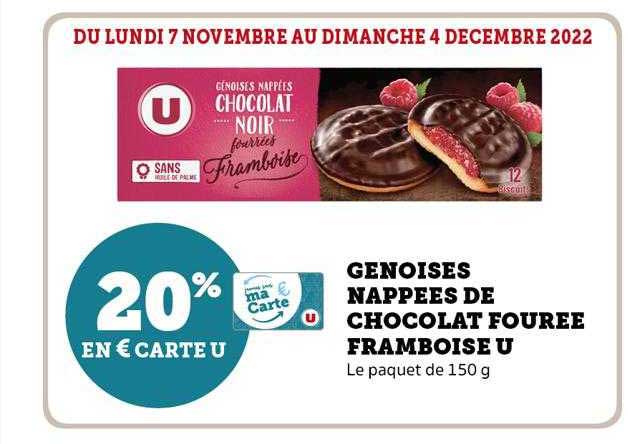 génoises nappées de chocolat fourré framboise u