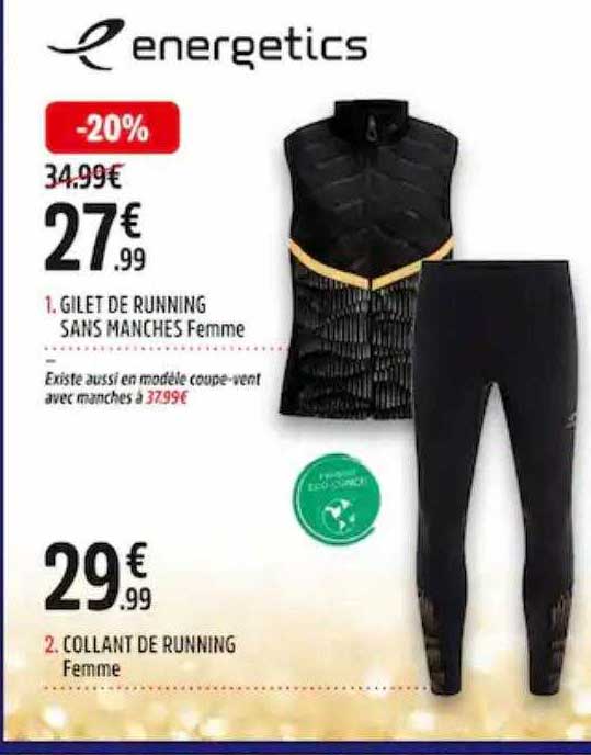 Gilet De Running Sans Manches Femme Energetics, Collant De Running Femme Energetics