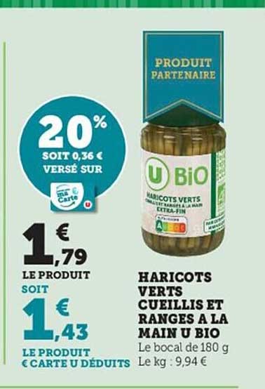haricots verts cueillis et ranges à la main u bio