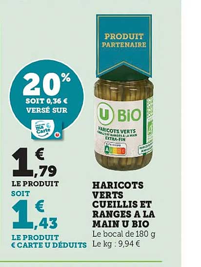 haricots verts cueillis et ranges à la main u bio