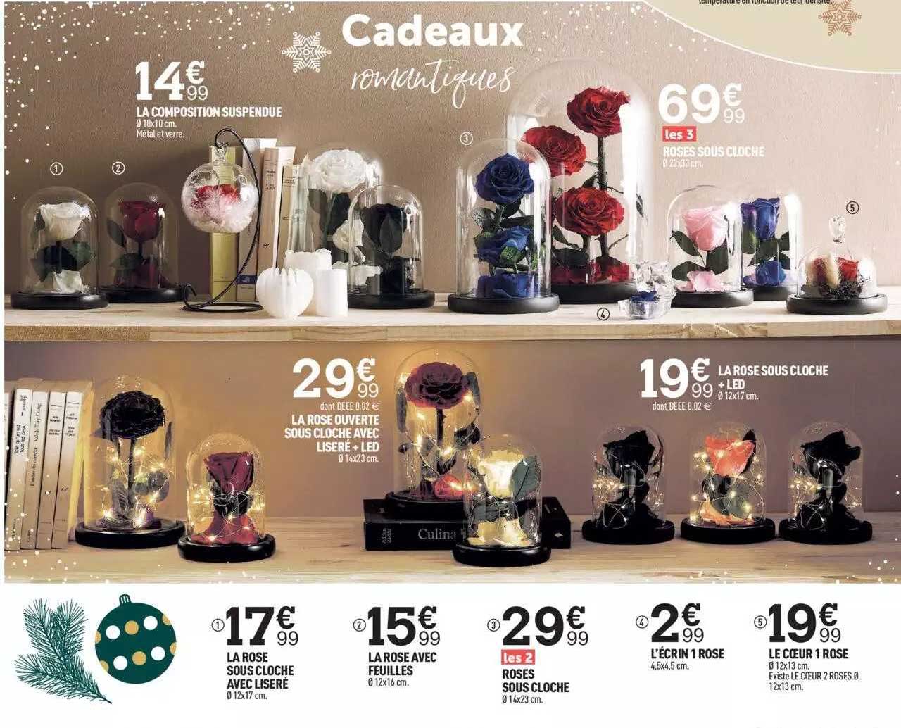 la composition suspendue, roses sous cloche, la rose ouverte sous cloche avec liseré + led, la rose sous cloche + led, la rose sous cloche avec liseré, la rose avec feuilles, roses sous cloche