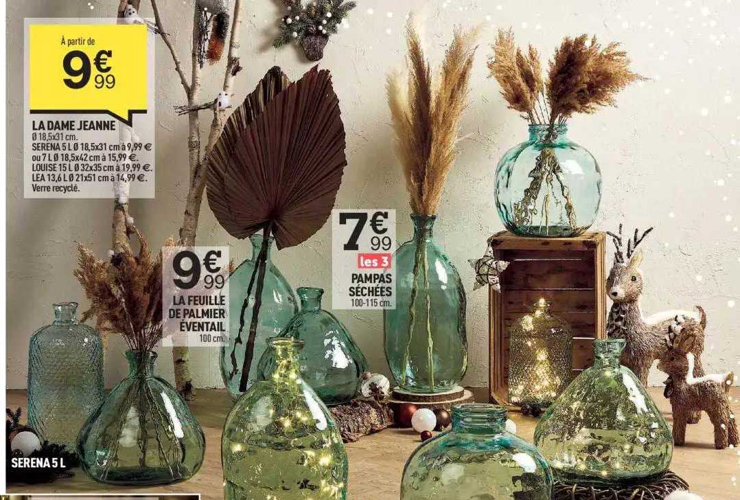 la dame jeanne, la feuille de palmier éventail, pampas séchées