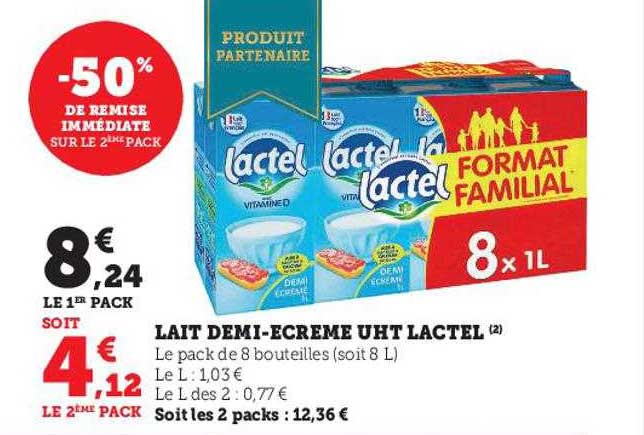 lait demi-écrémé uht lactel