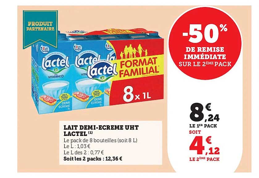 lait demi-écrémé uht lactel