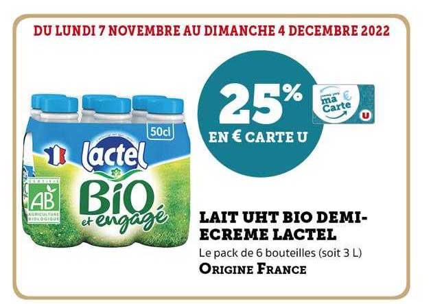 lait uht bio demi-écrémé lactel