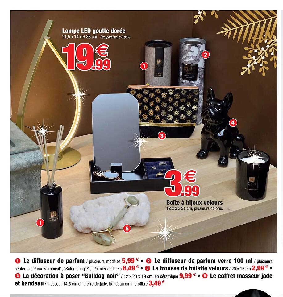 lampe led goutte dorée, boîte à bijoux velours