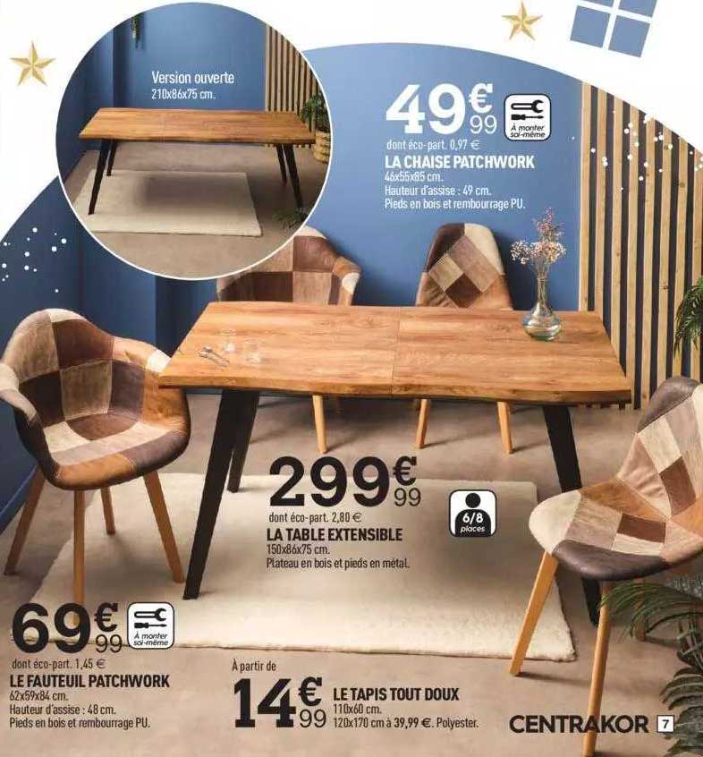 Le Fauteuil Patchwork, Le Tapis Tout Doux, La Table Extensible, La Chaise Patchwork