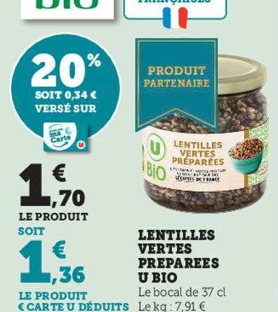 Lentilles Vertes Préparées U Bio