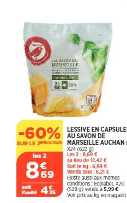 Lessive En Capsules Au Savon De Marseille Auchan