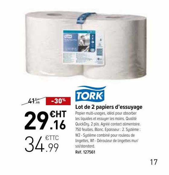 lot de 2 papiers d'essuyage tork