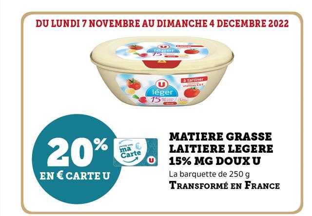 matière grasse laitière légère 15% mg doux u