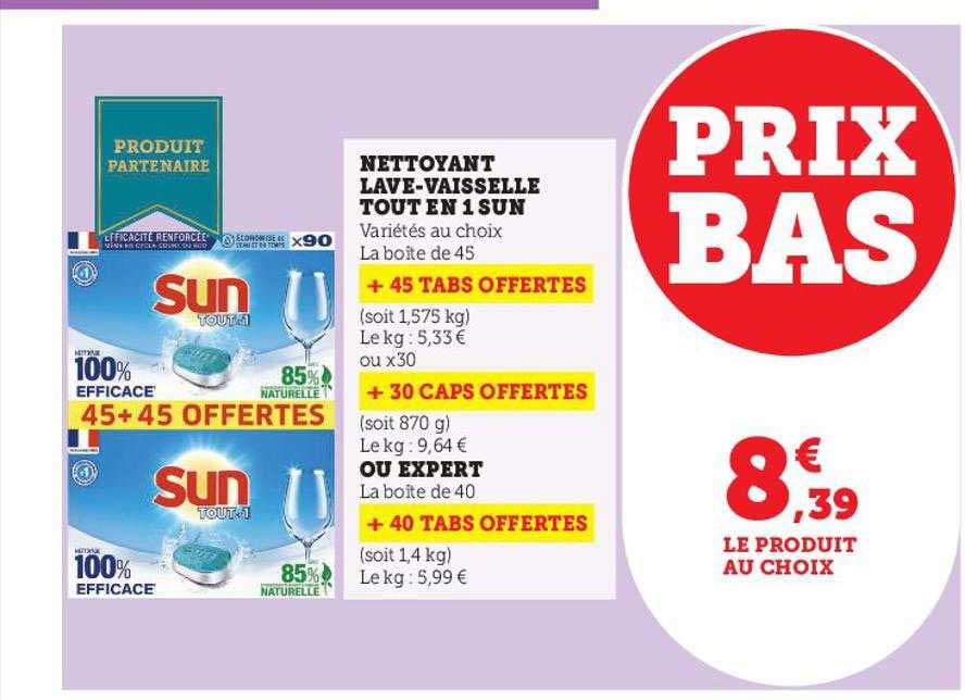 nettoyant lave-vaisselle tout en 1 sun ou expert
