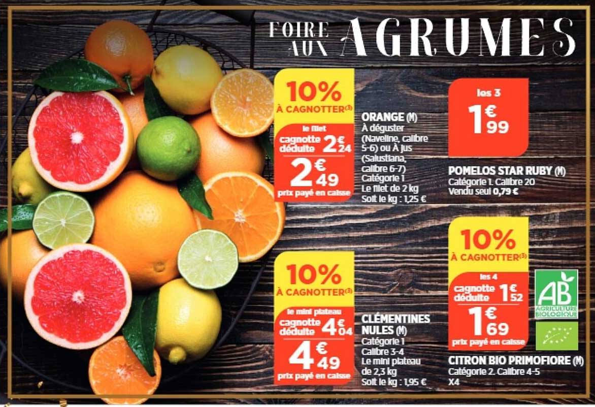 Orange, Pomelos Star Ruby, Clémentines Nules, Citron Bio Primofiore