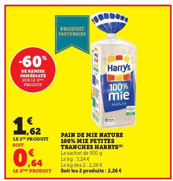 pain de mie nature 100% mie petites tranches harrys