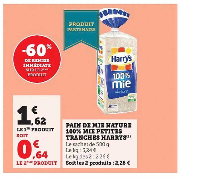 pain de mie nature 100% mie petites tranches harrys