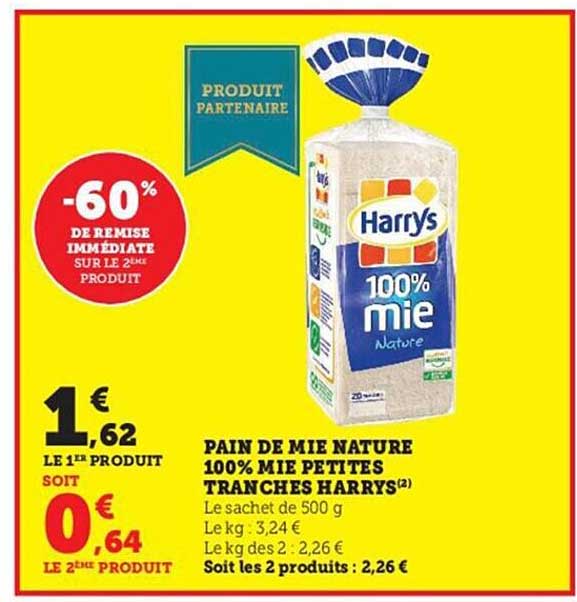 pain de mie nature 100% mie petites tranches harrys