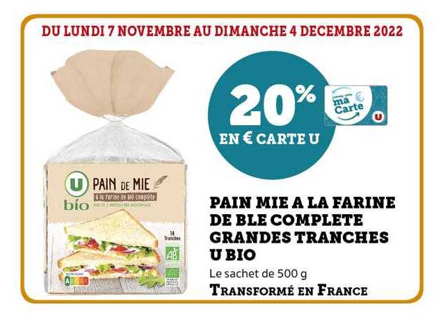 Pain Mie à La Farine De Blé Complète Grandes Tranches U Bio