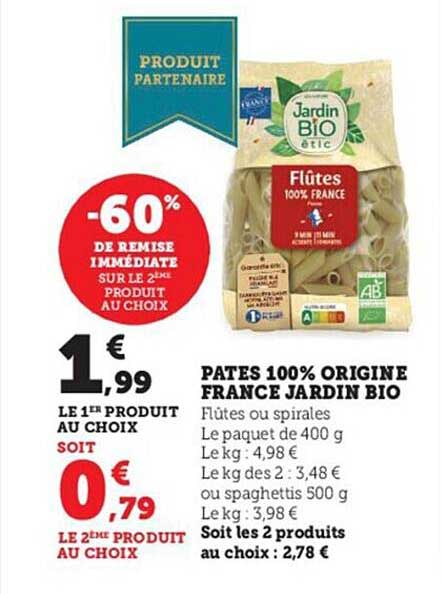 Pâtes 100% Origine France Jardin Bio