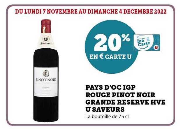 pays d'oc igp rouge pinot noir grande réserve hve u saveurs