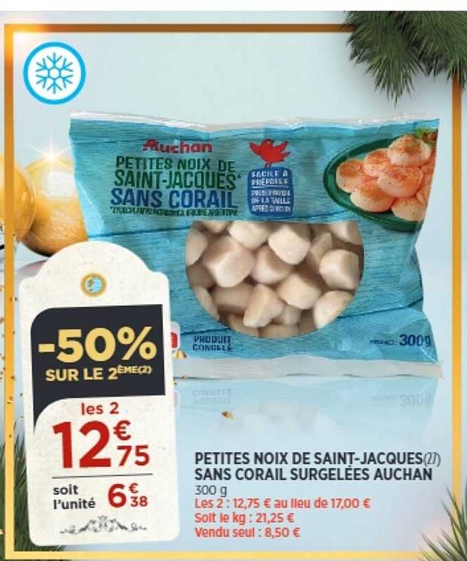 petites noix de saint-jacques sans corail surgelées auchan