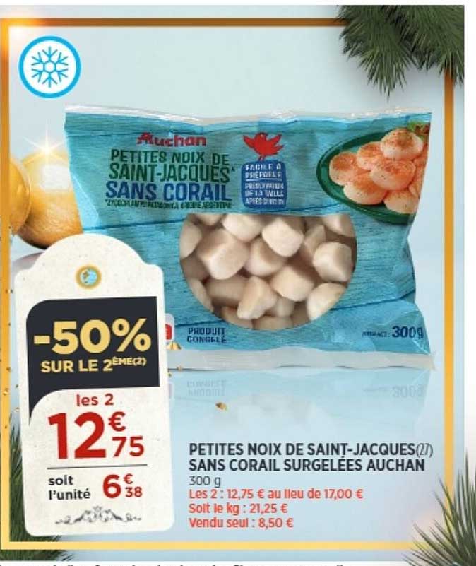 petites noix de saint-jacques sans corail surgelées auchan