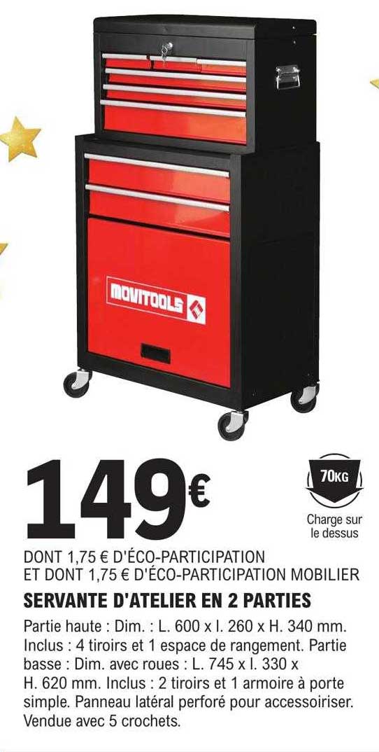 servante d'atelier en 2 parties movitools